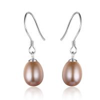 Sterling Silver Pearl Drop Earring, Brass, with Freshwater Pearl, silver color plated, Korean style & for woman 