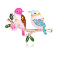 Zinc Alloy Jewelry Brooch, Bird, gold color plated, for woman & enamel, mixed colors 