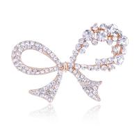 Zinc Alloy Jewelry Brooch, Bowknot, plated, for woman & with rhinestone & hollow 