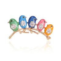 Zinc Alloy Jewelry Brooch, Bird, gold color plated, for woman & enamel & with rhinestone, multi-colored 