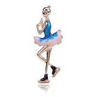 Zinc Alloy Jewelry Brooch, Girl, gold color plated, for woman & enamel, blue 