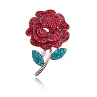 Zinc Alloy Jewelry Brooch, Rose, gold color plated, for woman & enamel & with rhinestone, red 