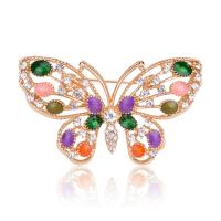 Zinc Alloy Jewelry Brooch, with Plastic, Butterfly, gold color plated, for woman & with rhinestone & hollow, multi-colored 