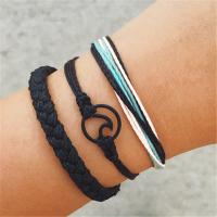 Nylon Cord Bracelets, bracelet, Round, Adjustable & three pieces & for woman, black, nickel, lead & cadmium free, 260mm,290mm 