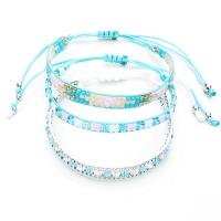 Nylon Cord Bracelets, with Seedbead & Agate, Round, Adjustable & three pieces & for woman, blue, nickel, lead & cadmium free, 280mm 
