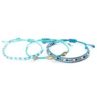 Nylon Cord Bracelets, with Seedbead & Agate, Round, Adjustable & three pieces & for woman, blue, nickel, lead & cadmium free, 280mm 