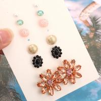 Zinc Alloy Stud Earring Set, Stud Earring, stainless steel post pin, plated, 6 pieces & for woman & with rhinestone, multi-colored 