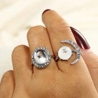 aleación de zinc Anillo Set, anillo de dedo, chapado, 2 piezas & para mujer & con diamantes de imitación, plateado, Vendido por Set