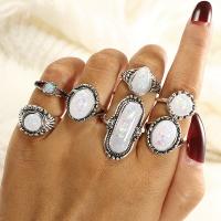 aleación de zinc Anillo Set, anillo de dedo, chapado, 7 piezas & para mujer & con diamantes de imitación, plateado, Vendido por Set