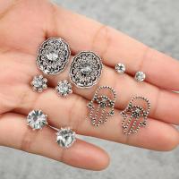 Zinc Alloy Earring Set, Stud Earring & earring, plated, 5 pieces & for woman & with rhinestone, silver color 