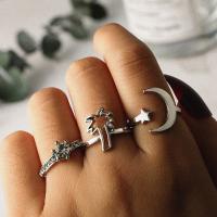 aleación de zinc Anillo Set, anillo de dedo, chapado, tres piezas & para mujer & con diamantes de imitación, plateado, Vendido por Set