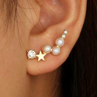 Zinc Alloy Drop Earring, with Plastic Pearl, plated, for woman & with rhinestone, golden 