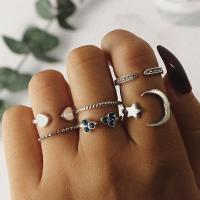 Zinc Alloy Ring Set, finger ring, plated, 6 pieces & for woman, silver color 