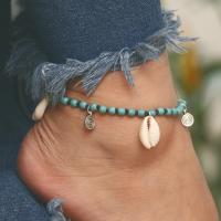 Zinc Alloy Anklet, with turquoise & Shell, plated, for woman, blue 
