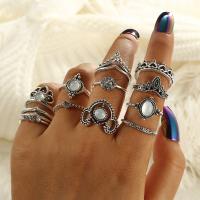 Zinc Set anillo de aleación, aleación de zinc, anillo de dedo, chapado, 12 piezas & para mujer, plateado, Vendido por Set