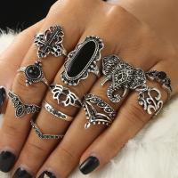 Zinc Alloy Ring Set, finger ring, plated, 12 pieces & for woman, silver color 