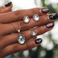 Fashion Zinc Alloy Jewelry Sets, Stud Earring & finger ring & necklace, with Cats Eye, plated, three pieces & for woman, golden 