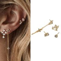 Zinc Alloy Earring Set, Stud Earring & earring, plated, for woman & with rhinestone, golden 
