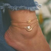 alliage de zinc bracelet de cheville, avec perle de plastique, Placage, trois pièces & multicouche & pour femme, doré, Vendu par fixé