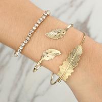 Zinc Alloy Multi Bangle Sets, cuff bangle & bangle, plated, three pieces & for woman & with rhinestone, golden 