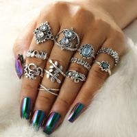 Zinc Set anillo de aleación, aleación de zinc, anillo de dedo, chapado, once piezas & para mujer & con diamantes de imitación, plateado, Vendido por Par