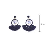 Fashion Tassel Earring, Polyester, with Zinc Alloy, for woman, blue, 80mm 