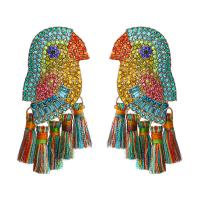 Fashion Tassel Earring, Zinc Alloy, for woman & with rhinestone, multi-colored, 67mm 