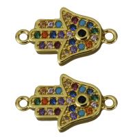 Cubic Zirconia Micro Pave Brass Connector, Hamsa, gold color plated, micro pave cubic zirconia & 1/1 loop Approx 1.5mm 
