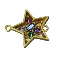 Кубический цирконий Латунный разъем, Латунь, Звезда, плакирован золотом, с кубическим цирконием & 1/1 петля отверстие:Приблизительно 1.5mm, продается PC