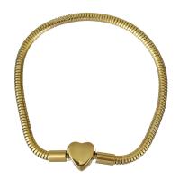 Stainless Steel Bracelet, Heart, plated, snake chain 3mm Inch 