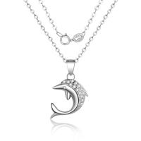 Cubic Zirconia Micro Pave Sterling Silver Necklace, Brass, Dolphin, plated, oval chain & micro pave cubic zirconia & for woman Approx 15.75 Inch 