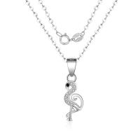 Cubic Zirconia Micro Pave Sterling Silver Necklace, Brass, Bird, silver color plated, oval chain & micro pave cubic zirconia & for woman Approx 15.75 Inch 