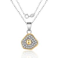 Cubic Zirconia Micro Pave Sterling Silver Necklace, Brass, Geometrical Pattern, plated, oval chain & micro pave cubic zirconia & for woman Approx 15.75 Inch 