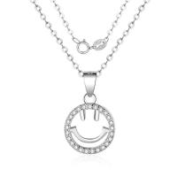 Cubic Zirconia Micro Pave Sterling Silver Necklace, Brass, Smiling Face, plated, oval chain & micro pave cubic zirconia & for woman & hollow Approx 15.75 Inch 