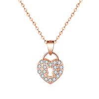 Cubic Zirconia Micro Pave Sterling Silver Necklace, Brass, Heart, rose gold color plated, oval chain & micro pave cubic zirconia & for woman Approx 15.75 Inch 