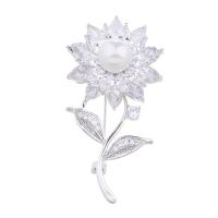 Messing Brosche, mit Kunststoff Perlen, Blume, plattiert, für Frau & mit Strass, keine, 30x56mm, verkauft von PC