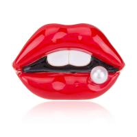 Zinc Alloy Jewelry Brooch, with Plastic Pearl, Lip, gold color plated, for woman & enamel, red 