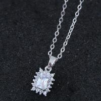 Brass Cubic Zirconia Necklace, with Cubic Zirconia, plated, for woman, silver color 
