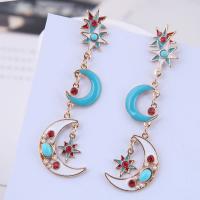 Zinc Alloy Rhinestone Drop Earring, stainless steel post pin, plated, for woman & enamel & with rhinestone, golden, 73*18mm 