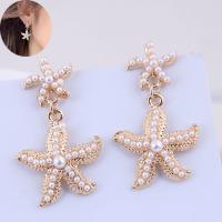 Plastic Pearl Zinc Alloy Earring, with Plastic Pearl, stainless steel post pin, plated, for woman, golden, 36*21mm 