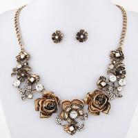 Zinc Alloy Jewelry Set, Stud Earring & necklace, with Rhinestone, stainless steel post pin, plated, 2 pieces & for woman 450mm 