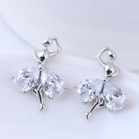 Cubic Zircon Brass Earring, with Cubic Zirconia, stainless steel post pin, plated, for woman 