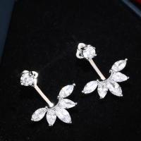 Cubic Zircon Brass Earring, with Cubic Zirconia, stainless steel post pin, plated, for woman, silver color, 24*20mm 
