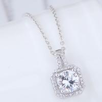 Cubic Zircon Micro Pave Brass Necklace, with Cubic Zirconia, plated, for woman, silver color 