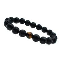Lava Bead Bracelet, Unisex black and brown Approx 8.2 Inch 