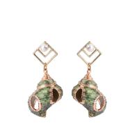 Zinc Alloy Drop Earring, with Trumpet Shell, for woman, green 