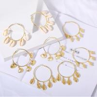 Zinc Alloy Hoop Earring, with Trumpet Shell & for woman, golden, 85mm 