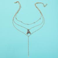 Fashion Multi Layer Necklace, Zinc Alloy, with 5cm extender chain & for woman & with rhinestone, golden Approx 14.3 Inch 