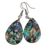 Brass Drop Earring, with Abalone Shell, Teardrop, silver color plated, for woman, 54mm 