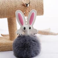 Plush Key Clasp, with PU Leather, Rabbit, with fluffy ball & cute 80mm 